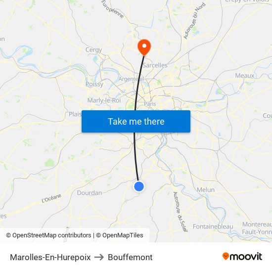 Marolles-En-Hurepoix to Bouffemont map