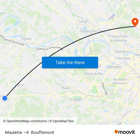 Maulette to Bouffemont map