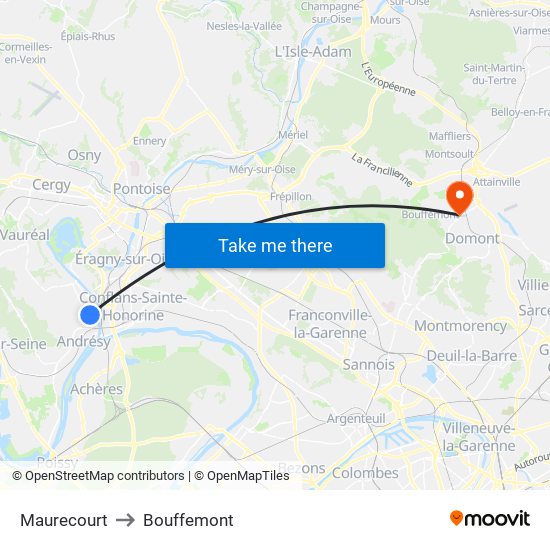 Maurecourt to Bouffemont map