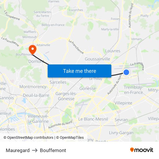 Mauregard to Bouffemont map