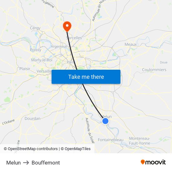 Melun to Bouffemont map