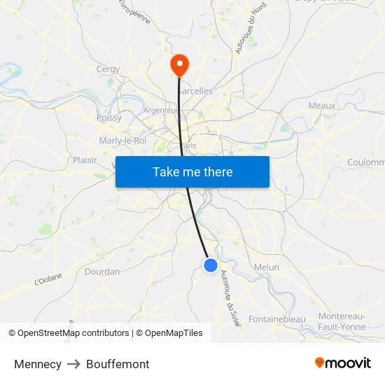 Mennecy to Bouffemont map