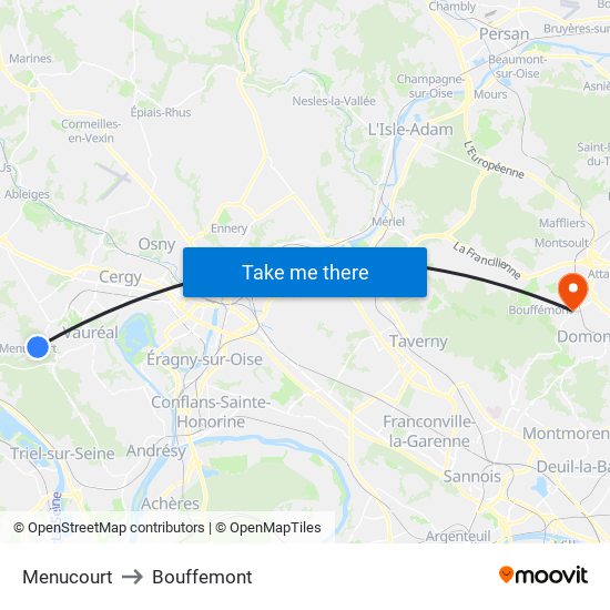 Menucourt to Bouffemont map
