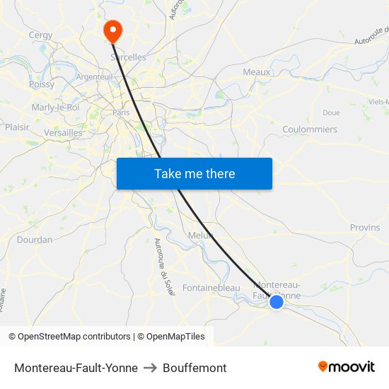 Montereau-Fault-Yonne to Bouffemont map
