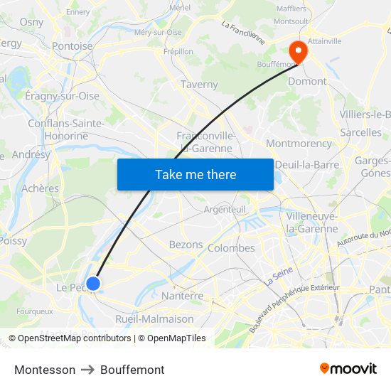 Montesson to Bouffemont map