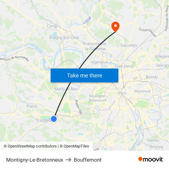 Montigny-Le-Bretonneux to Bouffemont map