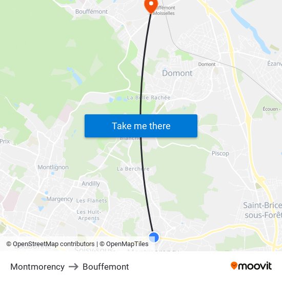 Montmorency to Bouffemont map