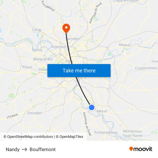 Nandy to Bouffemont map