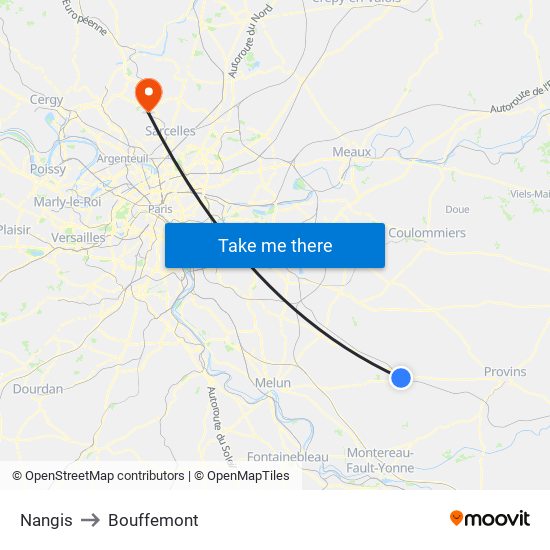 Nangis to Bouffemont map