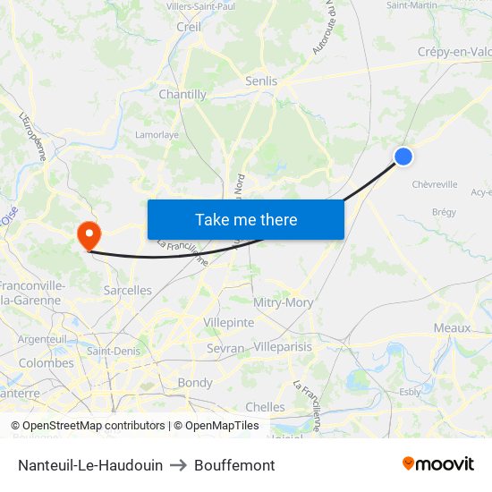 Nanteuil-Le-Haudouin to Bouffemont map