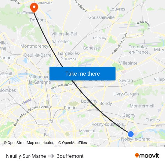 Neuilly-Sur-Marne to Bouffemont map