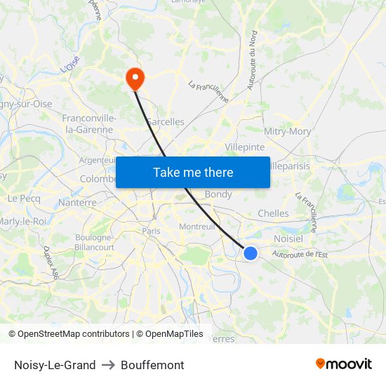 Noisy-Le-Grand to Bouffemont map