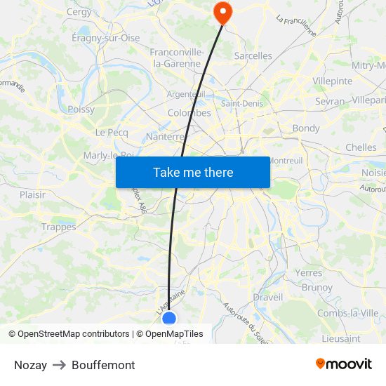 Nozay to Bouffemont map