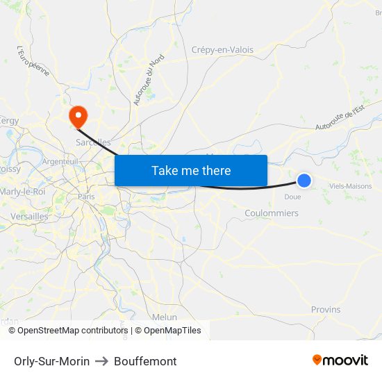 Orly-Sur-Morin to Bouffemont map