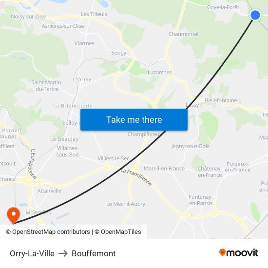 Orry-La-Ville to Bouffemont map