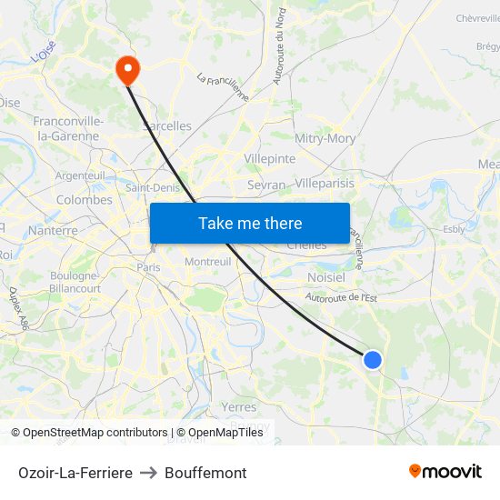 Ozoir-La-Ferriere to Bouffemont map