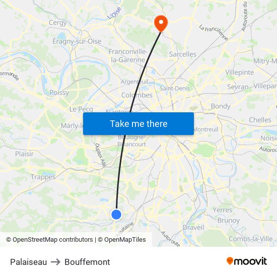 Palaiseau to Bouffemont map