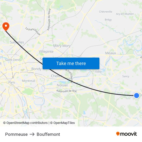 Pommeuse to Bouffemont map