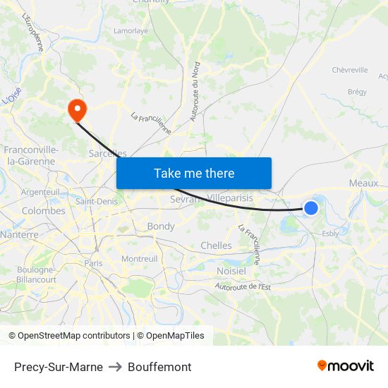 Precy-Sur-Marne to Bouffemont map