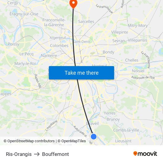 Ris-Orangis to Bouffemont map