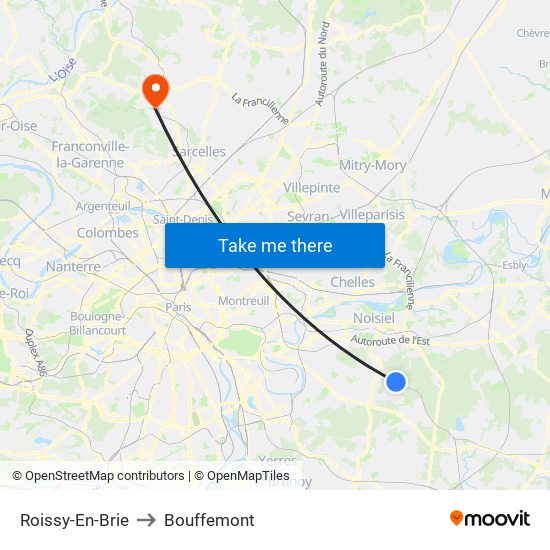 Roissy-En-Brie to Bouffemont map
