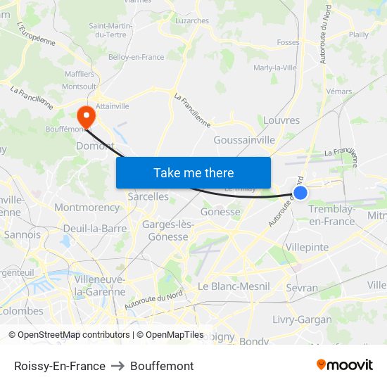 Roissy-En-France to Bouffemont map