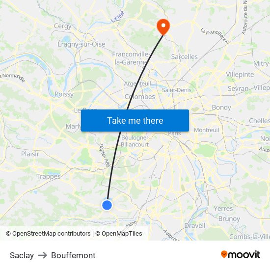 Saclay to Bouffemont map