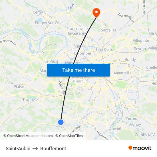 Saint-Aubin to Bouffemont map