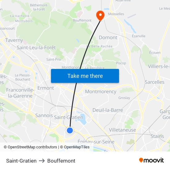 Saint-Gratien to Bouffemont map