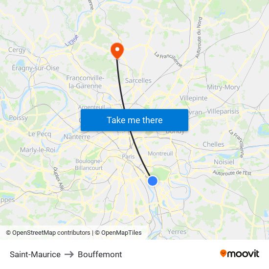 Saint-Maurice to Bouffemont map