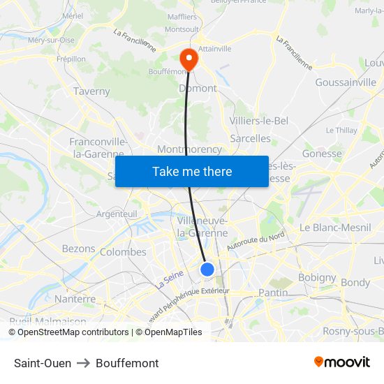 Saint-Ouen to Bouffemont map