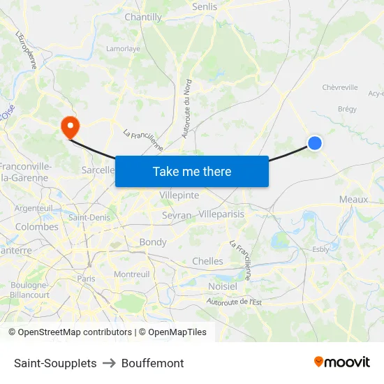 Saint-Soupplets to Bouffemont map