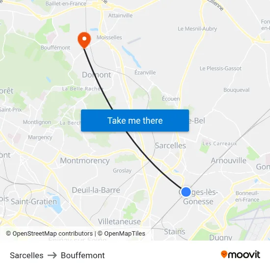 Sarcelles to Bouffemont map