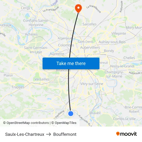 Saulx-Les-Chartreux to Bouffemont map