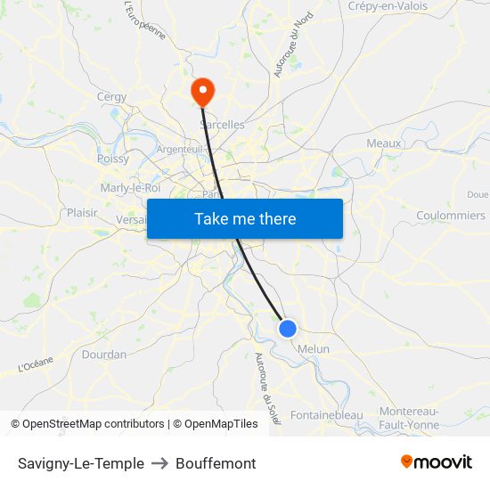 Savigny-Le-Temple to Bouffemont map