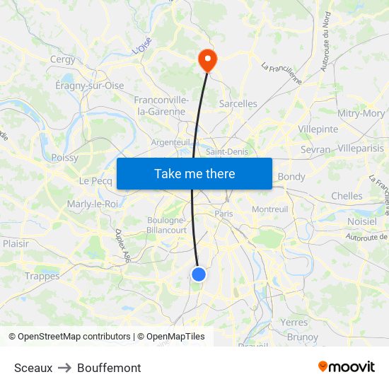 Sceaux to Bouffemont map