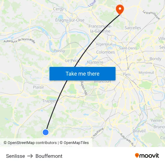 Senlisse to Bouffemont map