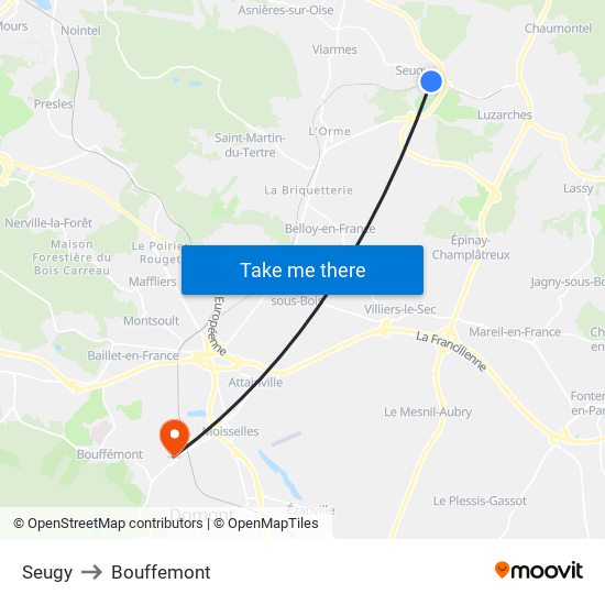 Seugy to Bouffemont map