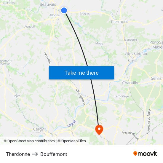 Therdonne to Bouffemont map