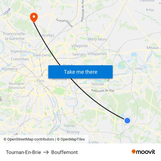 Tournan-En-Brie to Bouffemont map