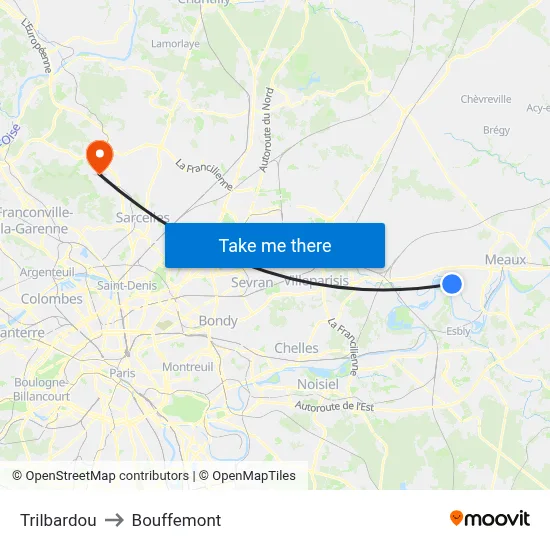 Trilbardou to Bouffemont map