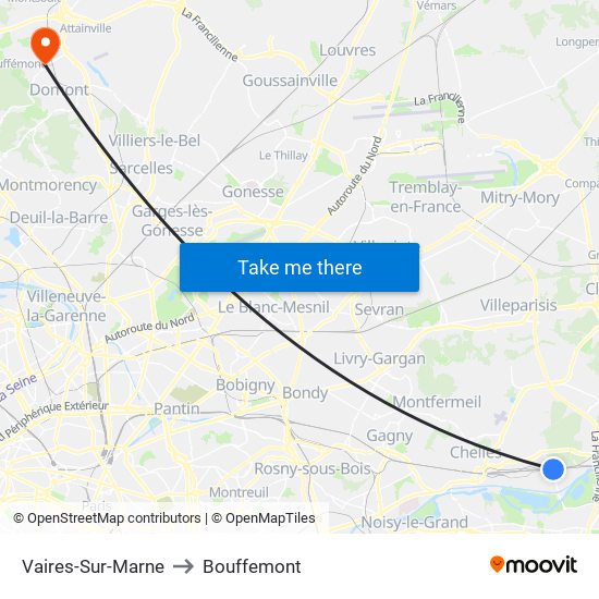 Vaires-Sur-Marne to Bouffemont map