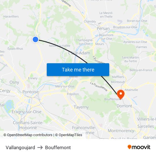 Vallangoujard to Bouffemont map