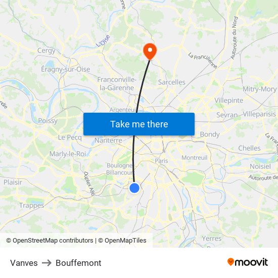 Vanves to Bouffemont map