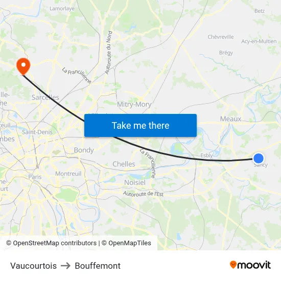 Vaucourtois to Bouffemont map