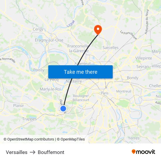 Versailles to Bouffemont map