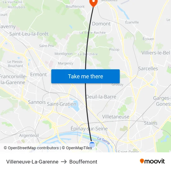 Villeneuve-La-Garenne to Bouffemont map