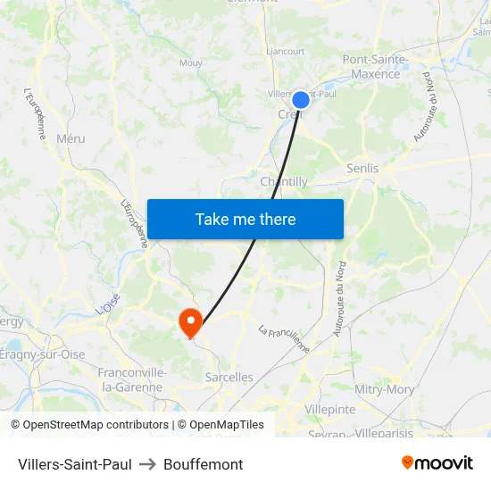 Villers-Saint-Paul to Bouffemont map