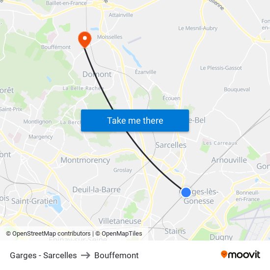 Garges - Sarcelles to Bouffemont map