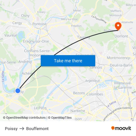 Poissy to Bouffemont map